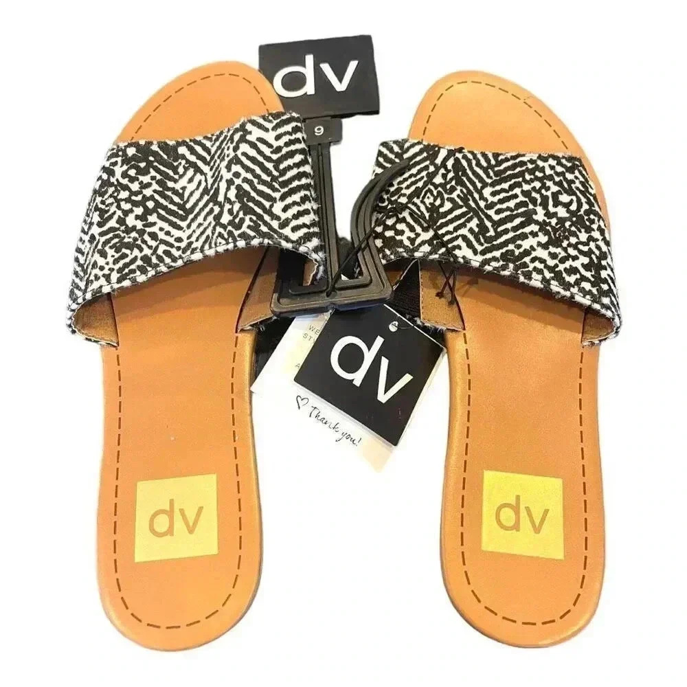 DV Dolce Vita Black Zebra Print Deidre Slides Size 9 NWT